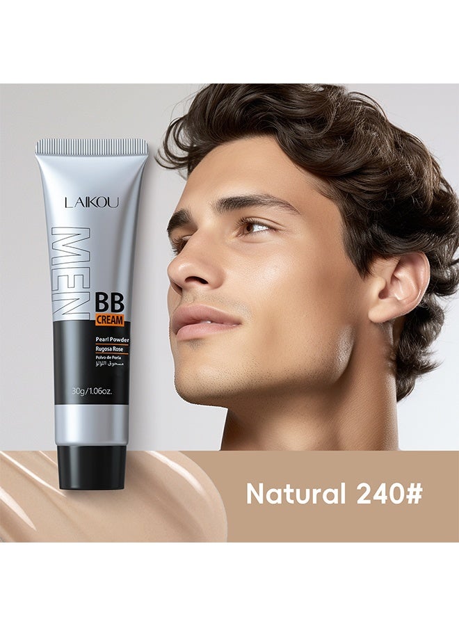 Laikou Men BB Cream SPF 15 PA++, Full-Coverage Foundation & Concealer, Mens Face Moisturizer Cream Evens Skin Tone, Oil Control and Cover Flaws, Natural Finish for All Skin Types, Natural 240 - Image 2